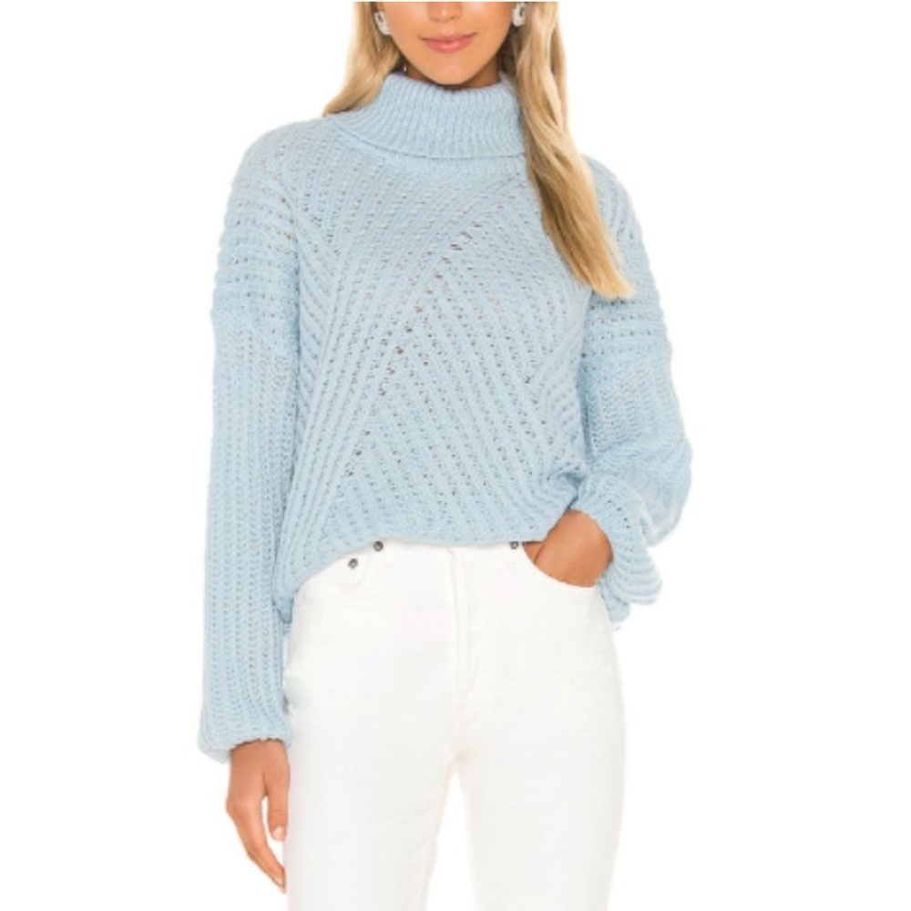 LINE & DOT Bea Oversized Turtleneck Crochet Style Knit in Light Blue Medium New